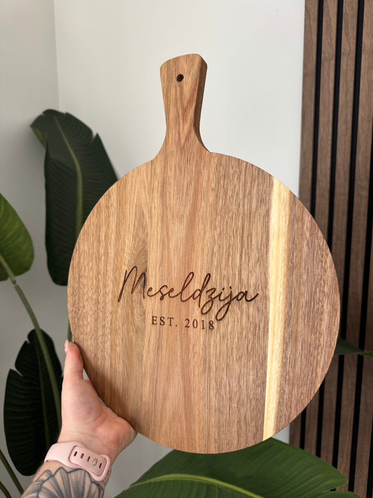 Round Acacia Serving Board - Family Name