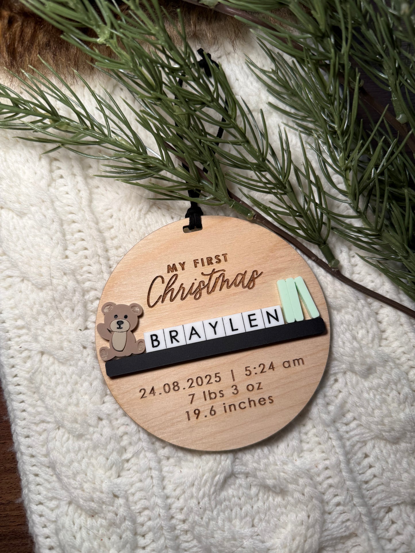 My First Christmas Block Name Ornament