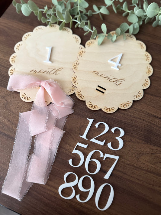 Monthly Milestone - Lace Scalloped Plaque with Chiffon Bow