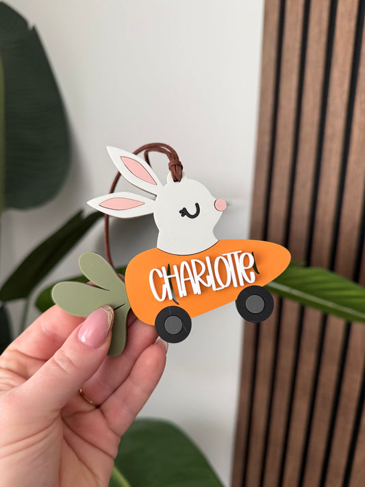 Carrot Bunny Car Easter Name Tag