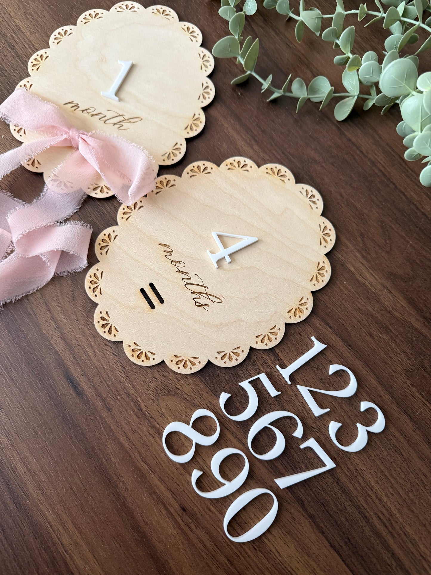 Monthly Milestone - Lace Scalloped Plaque with Chiffon Bow