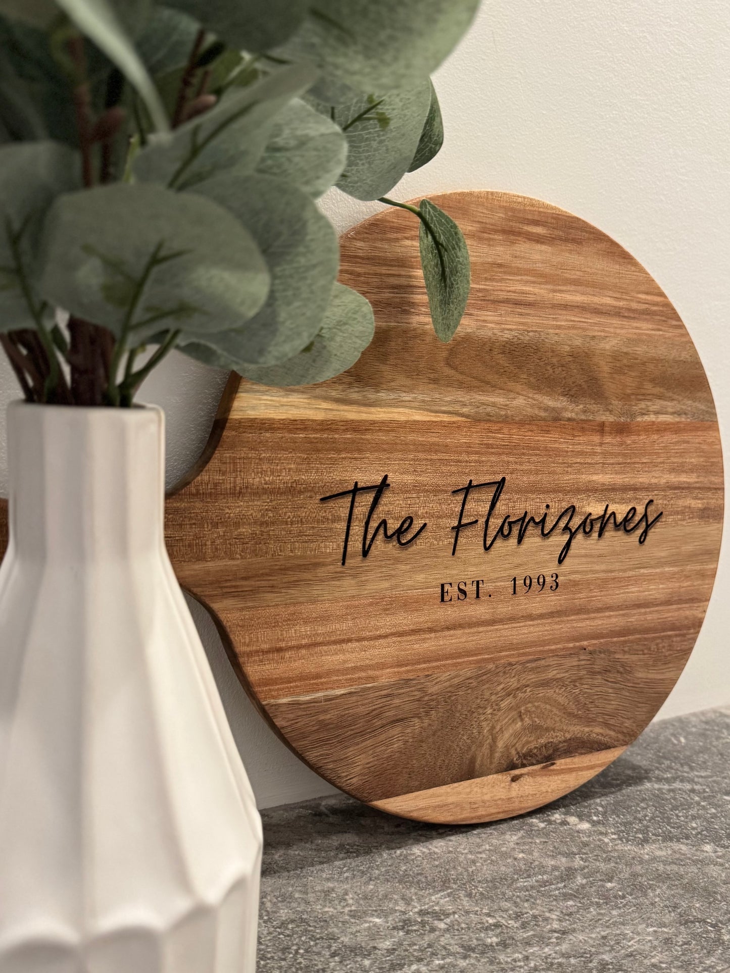 Round Acacia Serving Board - Family Name