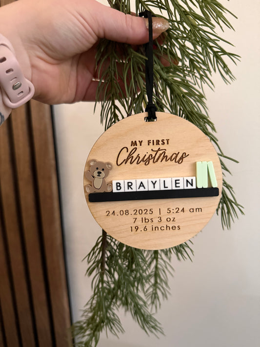 My First Christmas Block Name Ornament