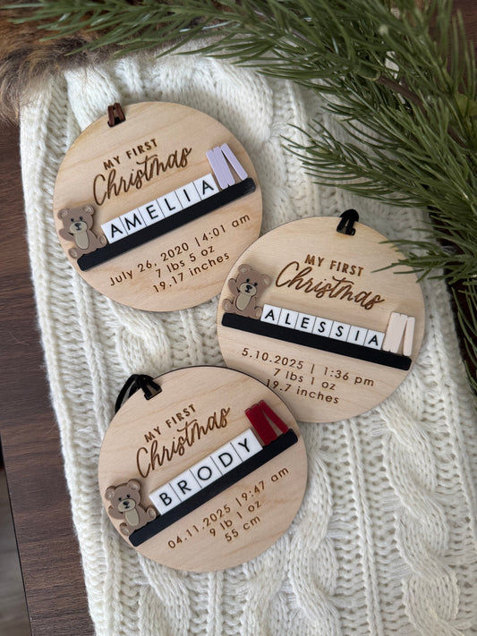 My First Christmas Block Name Ornament