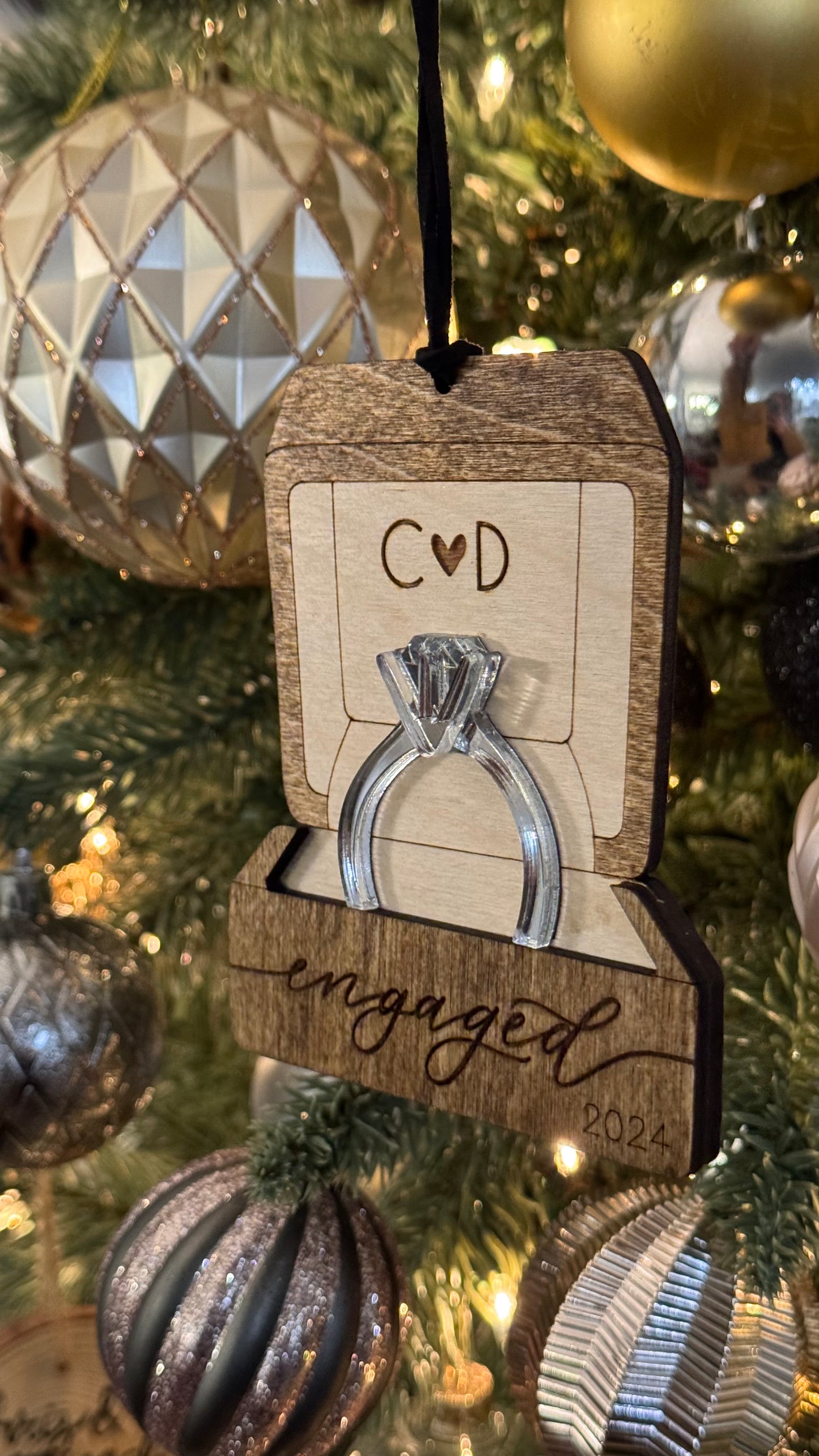 Wooden Ornament - Engaged Ring Box