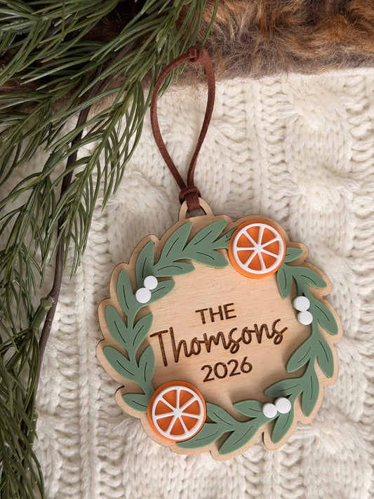 Orange Family Wreath Ornament