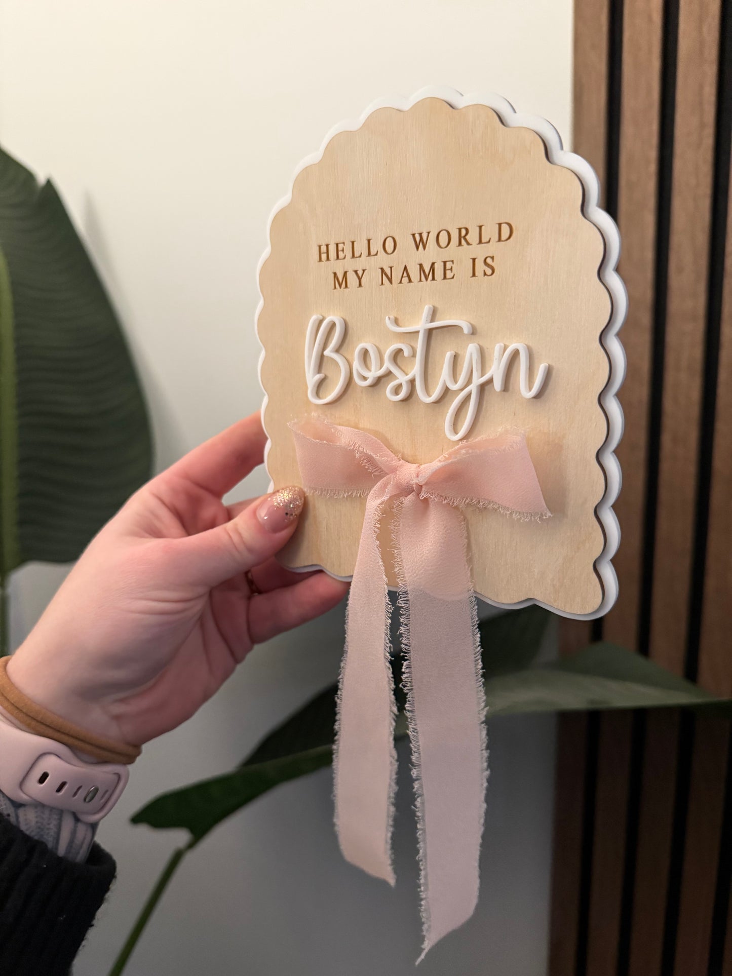 Name Announcement - Wavey scallops with Chiffon Bow