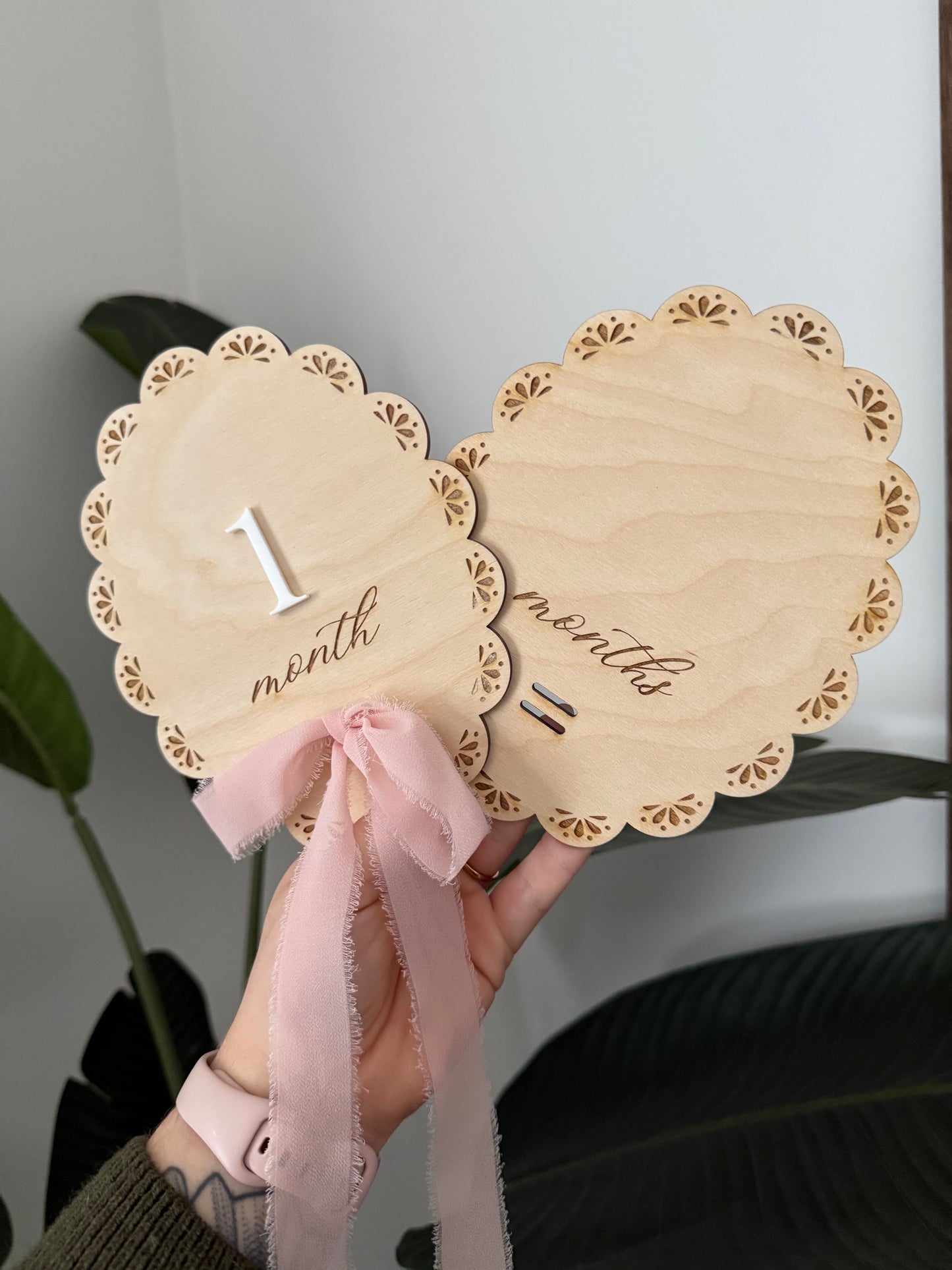 Monthly Milestone - Lace Scalloped Plaque with Chiffon Bow