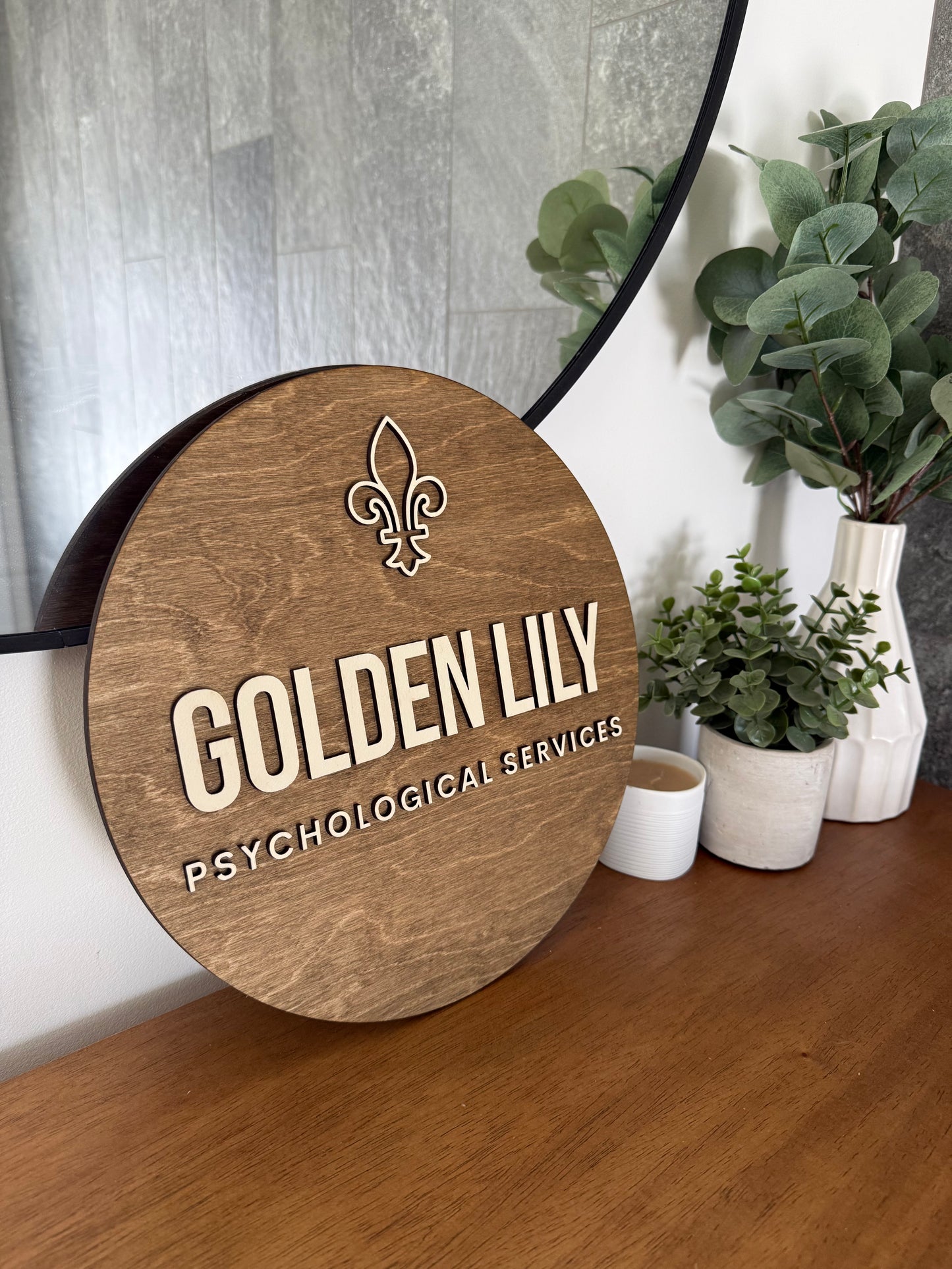Wood Round Logo Sign