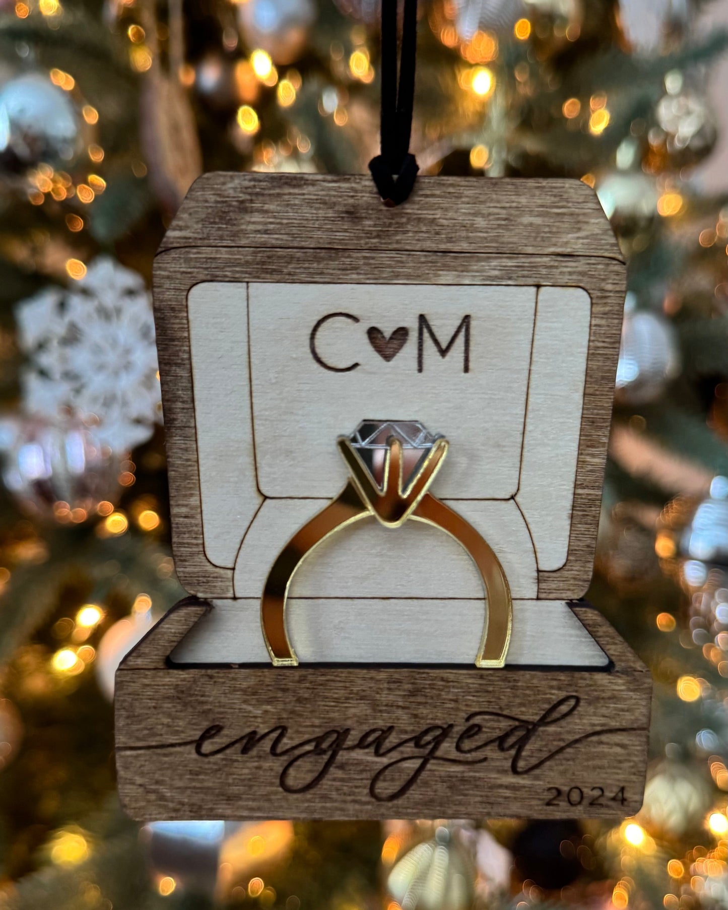 Wooden Ornament - Engaged Ring Box