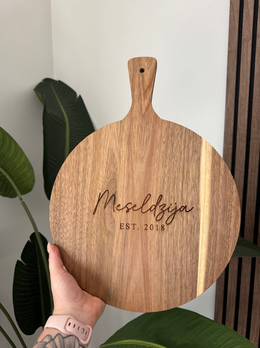 Round Acacia Serving Board - Family Name