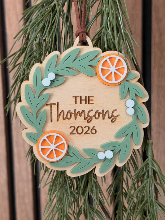 Orange Family Wreath Ornament