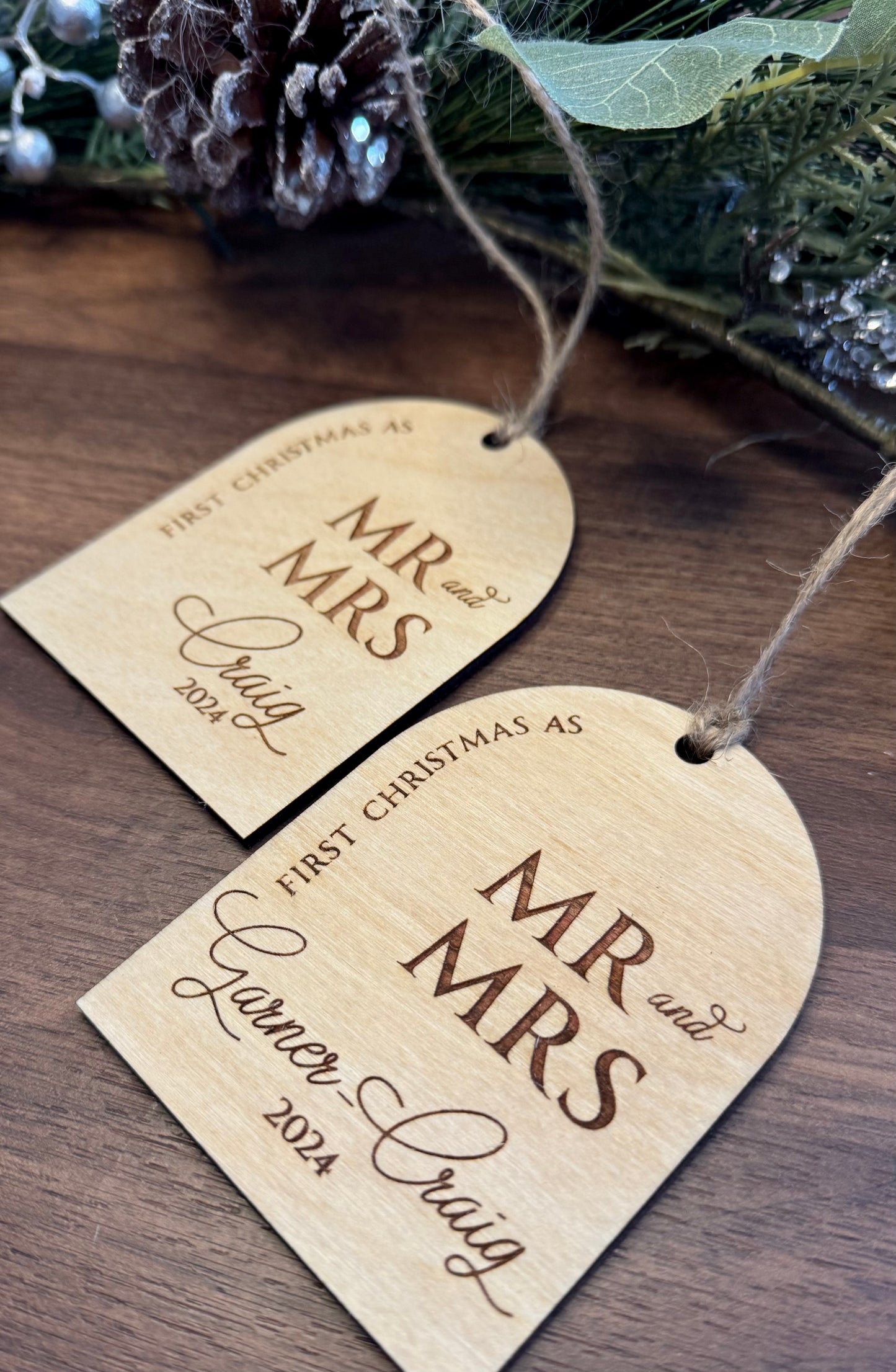 Wooden Ornament - First Christmas as Mr & Mrs