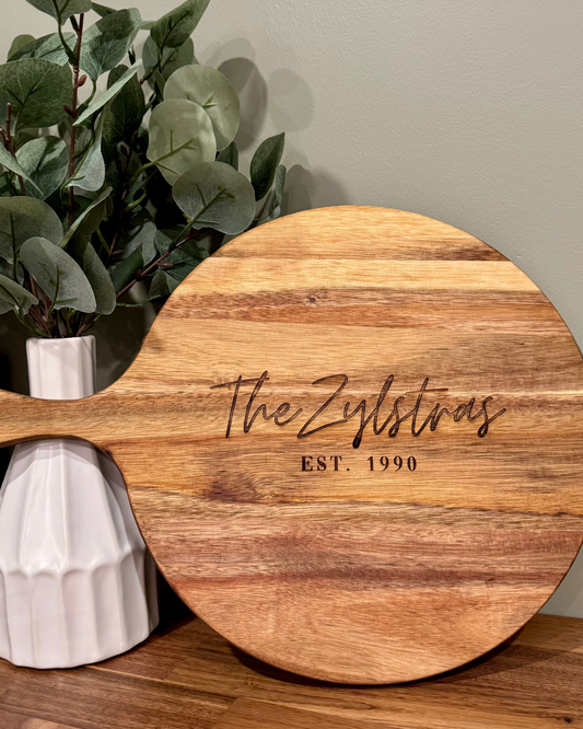 Round Acacia Serving Board - Family Name