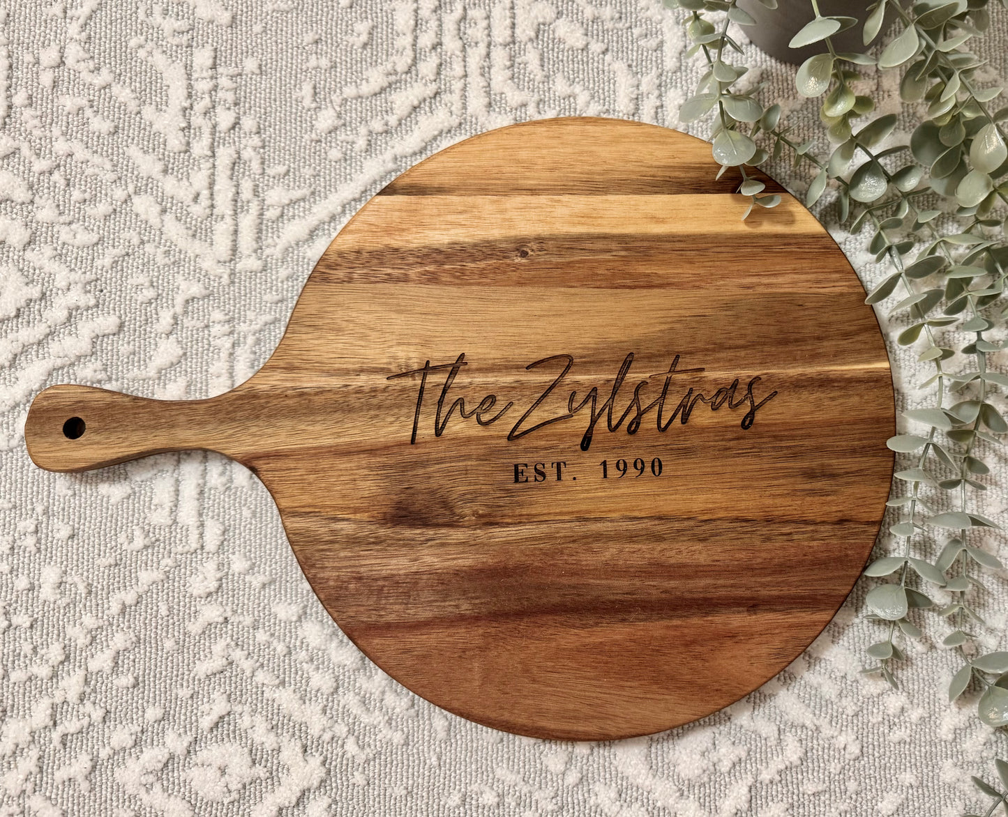 Round Acacia Serving Board - Family Name