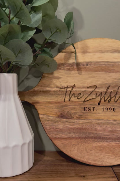 Round Acacia Serving Board - Family Name